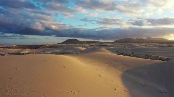 Panorama Drohnenaufnahme Des Corralejo Nationalparks Parque Natural Corralejo Mit Sanddünen — Stockvideo