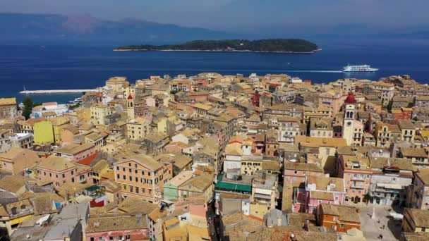 Panoramatický Výhled Kerkyru Hlavní Město Ostrova Korfu Řecko Letecký Bezpilotní — Stock video