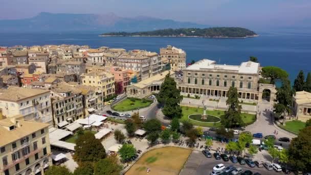 Panoramatický Výhled Kerkyru Hlavní Město Ostrova Korfu Řecko Letecký Bezpilotní — Stock video