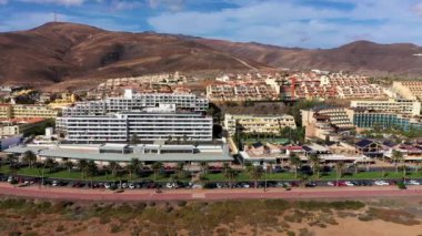 Morro Jable, Fuerteventura, İspanya. Gün batımında nefes kesici plaj plajı Playa del Matorral. Morro Jable ve Playa del Matorral, Fuerteventura, Kanarya Adaları, İspanya, Atlantik, Avrupa