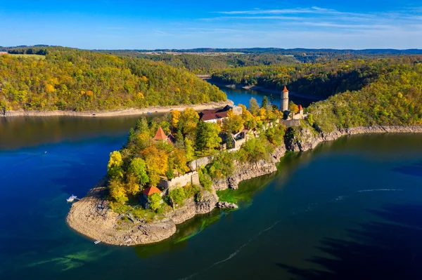 Vue Aérienne Château Zvikov Tchéquie Château Zvikov Confluent Des Rivières — Photo