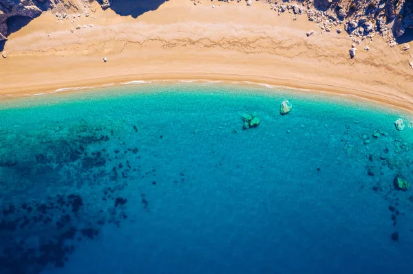 Διάσημη Παραλία Πλατιά Άμμος Στην Κεφαλονιά Ελλάδα Αεροφωτογραφία Της Παραλίας — Φωτογραφία Αρχείου