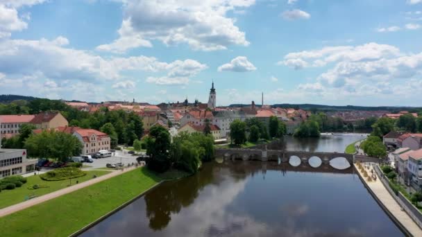 Orta Çağ Pisek Kasabası Çek Cumhuriyeti Nin Güney Bohemya Bölgesindeki — Stok video