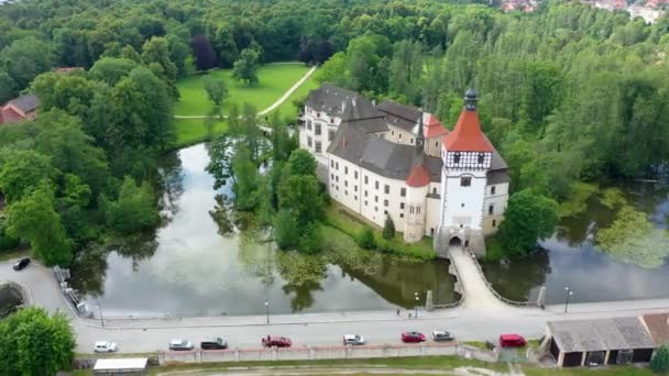 Замок Блатна Страшицей Южная Чехия Вид Воздуха Средневековый Водный Замок — стоковое видео