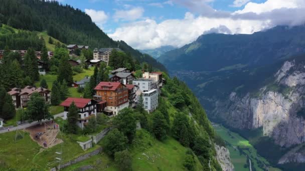 Wioska Murren Alpach Szwajcarskich Wioska Murren Otoczona Szczytami Alp Górska — Wideo stockowe