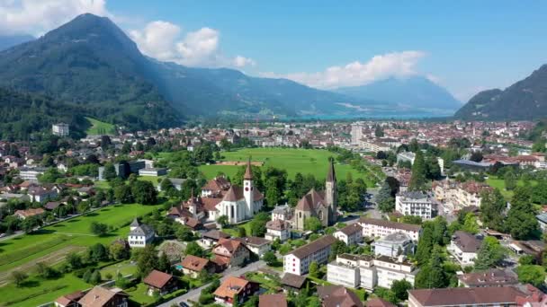Flygfoto Över Staden Interlaken Schweiz Vacker Utsikt Över Staden Interlaken — Stockvideo