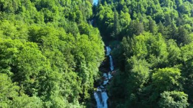 İsviçre, Bernese Oberland 'deki Giessbach Şelaleleri. Giessbach şelalesi Interlaken İsviçre 'deki Brienz Gölü' ne akar. Brienz Gölü 'ndeki Giessbach Şelalesi İsviçre' deki Bernese Oberland 'de..