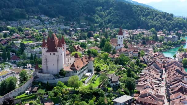 Panorama Della Città Thun Con Alpi Lago Thunersee Svizzera Storico — Video Stock