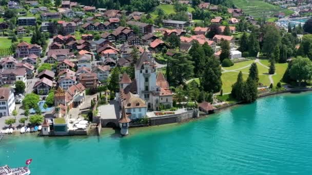 Castelo Oberhofen Lago Thunersee Alpes Suíços Suíça Schloss Oberhofen Lago — Vídeo de Stock