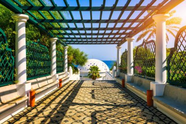 The beautiful buildings at Kalithea Springs constructed in the 1930s, Rhodes Island, Greece, Europe. Kallithea Therms, Kallithea Springs located at the bay of Kallithea on Rhodes island, Greece. 