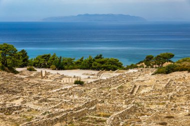 Ancient city of Kameiros on the Greek island of Rhodes in Dodekanisos archipelago. Ancient Kamiros, archaeological site. Archaeological site ancient Kamiros in Rhodes island at Greece. 