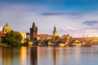 Charles Bridge sunset view of the Old Town pier architecture, Charles Bridge over Vltava river in Prague, Czechia. Old Town of Prague with Charles Bridge, Prague, Czech Republic.