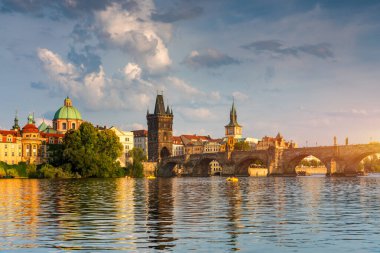 Charles Bridge sunset view of the Old Town pier architecture, Charles Bridge over Vltava river in Prague, Czechia. Old Town of Prague with Charles Bridge, Prague, Czech Republic.
