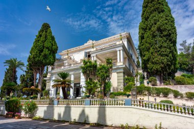 Achilleion palace in Corfu Island, Greece, built by Empress of Austria Elisabeth of Bavaria, also known as Sisi. The Achilleion palace in Corfu, Greece.