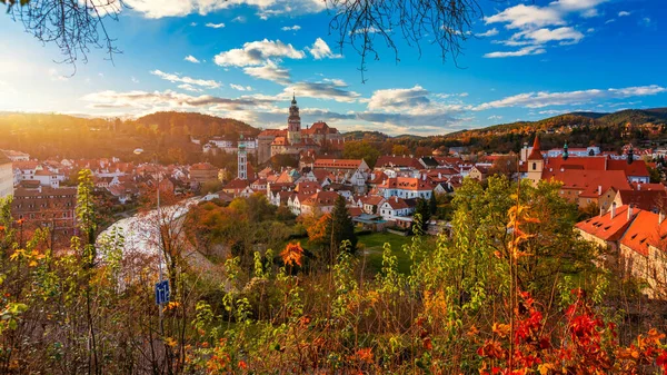 View Historical Centre Cesky Krumlov Town Vltava Riverbank Autumn Day — Stockfoto