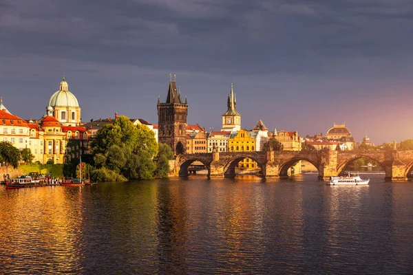 Charles Bridge sunset view of the Old Town pier architecture, Charles Bridge over Vltava river in Prague, Czechia. Old Town of Prague with Charles Bridge, Prague, Czech Republic.
