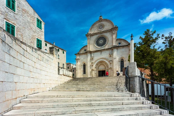Croacia Ciudad Sibenik Vista Panorámica Del Casco Antiguo Catedral Santiago — Foto de Stock