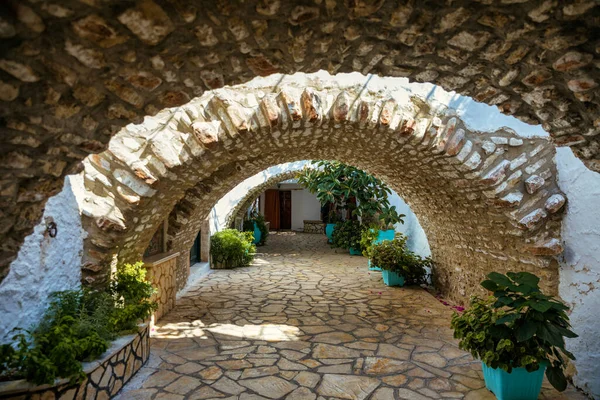 Courtyard Theotokos Monastery Also Known Paleokastritsa Monastery Corfu Greece Theotokos — Foto de Stock