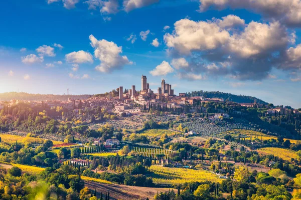 Town San Gimignano Tuscany Italy Its Famous Medieval Towers Aerial — Stock fotografie