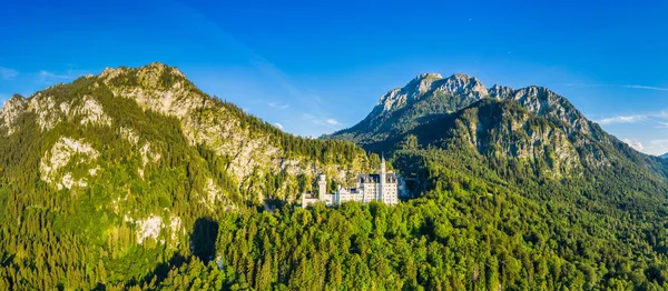 Famoso Castello Neuschwanstein Con Paesaggio Montano Panoramico Vicino Fussen Baviera — Foto Stock