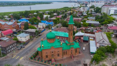 Tomsk 'taki Kızıl Katedral Camii yukarıdan, Rusya' dan