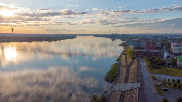 Vue Aérienne Remblai Tomsk Coucher Soleil — Photo