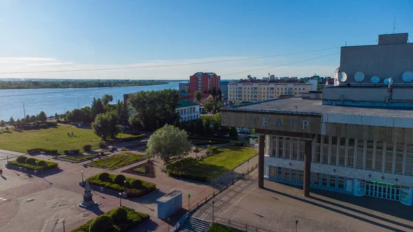 Park Und Theatergebäude Zentrum Von Tomsk Von Oben — Stockfoto
