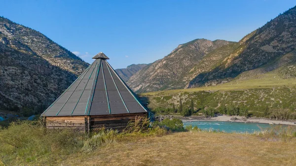 Ail Traditionelles Holzhaus Der Altaier Sibirien Berg Altai — Stockfoto