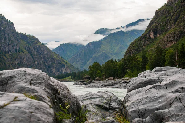 Katun Nehri Yakınlarındaki Bir Kayanın Büyük Taşları Gorny Altai Cumhuriyeti — Stok fotoğraf