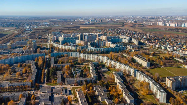 Distrito Ciudad Construida Círculo Ciudad Krasnoobsk Otoño Desde Una Altura — Foto de Stock