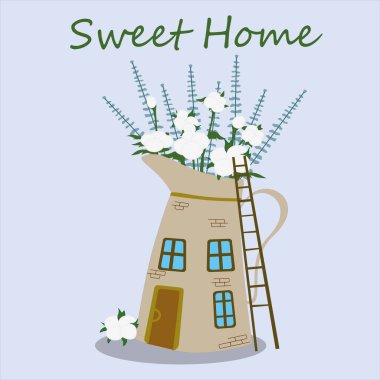 sweet home vector design jug with flowers