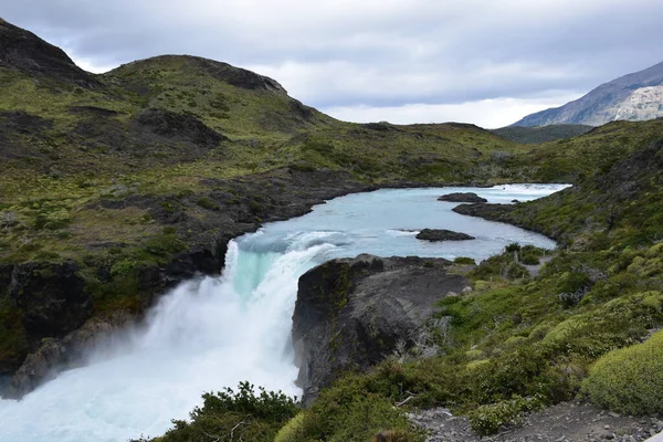 Slavný Vodopád Cuernos Del Paine Národní Park Torres Del Paine — Stock fotografie