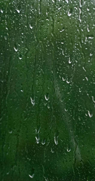 Water Drops Glass Green Background — Stock Photo, Image