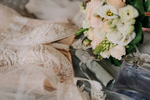 Beautiful wedding collage with wedding flowers and rings