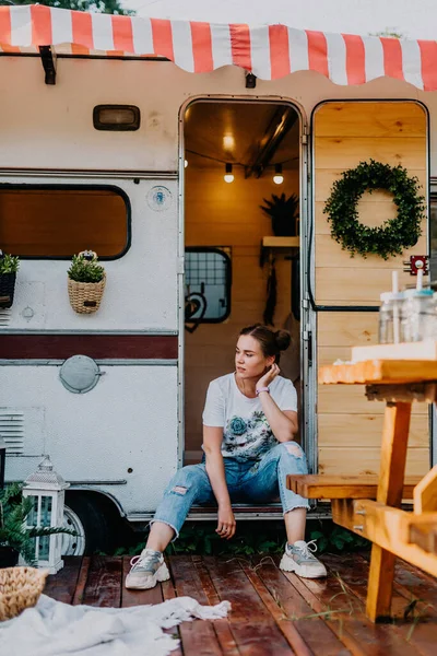Young woman relax on camping in summer