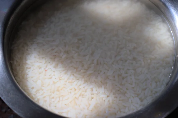 Reis Vor Dem Kochen Wasser Eingeweicht Rezept Zur Reiszubereitung — Stockfoto