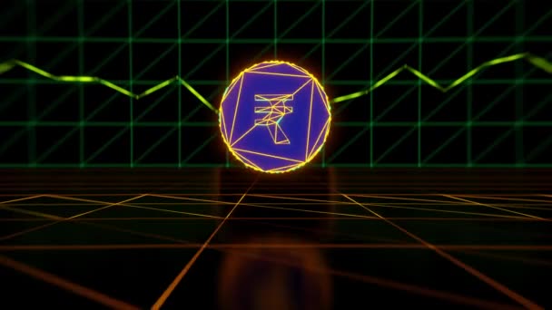 Digitale Rupie Münze Auf Digitaler Oberfläche Wachstumstabelle Hintergrund Neon Design — Stockvideo