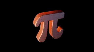 Parlak 3D Pi sembolü siyah arkaplanda ekseninde dönüyor.