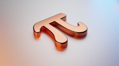 Colorful, glossy metal 3D pi symbol on white background. Upper Light moving. 3D render.