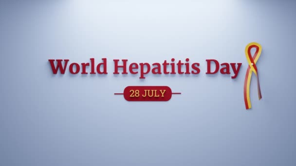 World Hepatitis Day Card Blue Wall Background Red Yellow Ribbon — Vídeo de stock