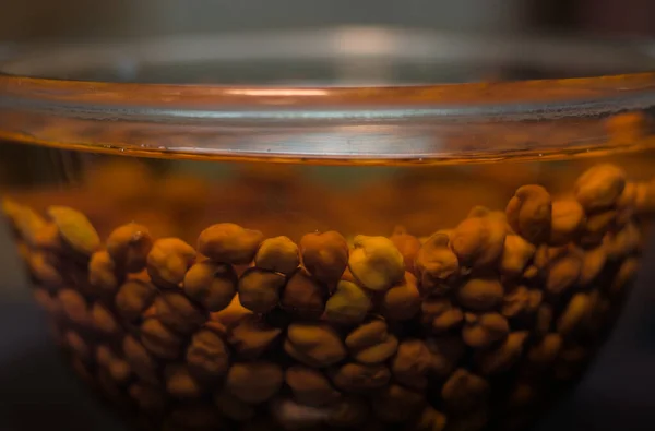 Bengal Gram Black Gram Chickpeas Soaked Glass Bowl Water — Stock Fotó
