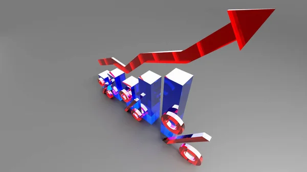 3D Bars and Graph made of glossy glass or plastic depicting Inflation.