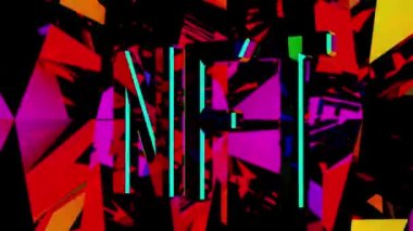 Loop video of Glossy NFT text on Hypnotic iridescent kaleidoscope like digital art animation background