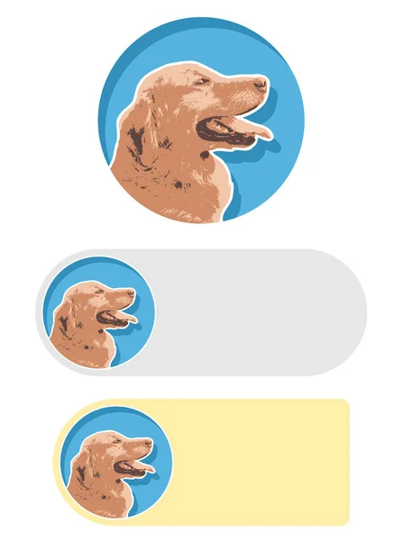 Traced Dog (Golden Retriever) Head photo in blue circle with text options in a set.