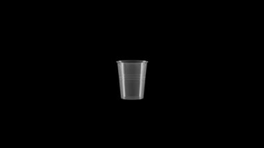 Single use plastic cup being dumped into trash can. 3D render.