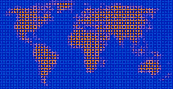 Сине Оранжевая Карта Мира Пикселями Презентации Печати Веб Хорошо Подходит — стоковое фото