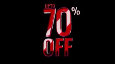 % 70 indirimli. 3D Parlak Kırmızı Cam metin animasyonu, Siyah, Yeşil ekran ve 3D canlandırma.