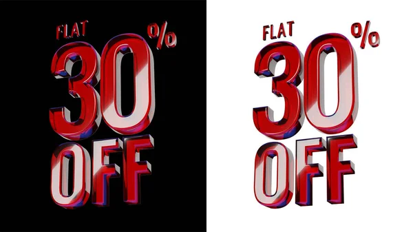 Flat% 30 indirimli. 3B Parlak Kırmızı Cam metin Siyah ve Beyaz Arkaplan, 3B canlandırma