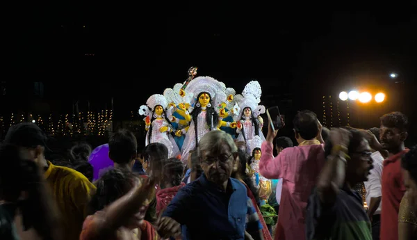 Durga Puja Vijayadashami Известный Dussehra Dasara Последний День Фестиваля Процессия — стоковое фото