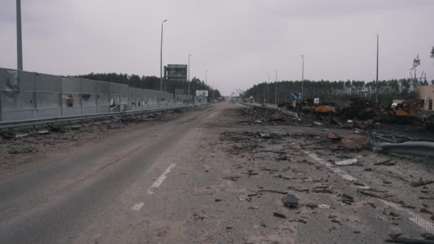 Burnt transport and military equipment on the highway to Kyiv Video Clip